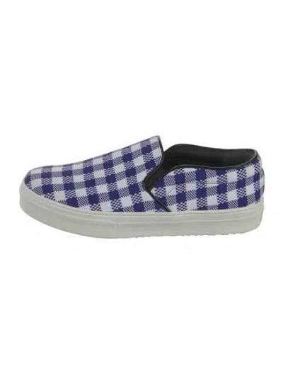 Pre-owned Celine Canvas Plaid Print Sneakers In Blue/white