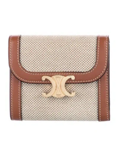 Pre-owned Celine Canvas Printed Compact Wallet In Neutral