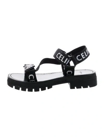 Pre-owned Celine Canvas Printed Sandals In Black