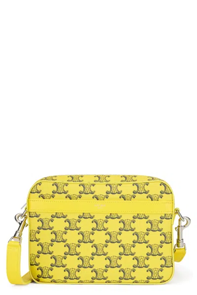 Celine Canvas Shoulder Bag Triomphe In Yellow