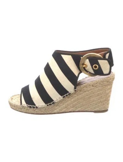Pre-owned Celine Canvas Striped Espadrilles In Black