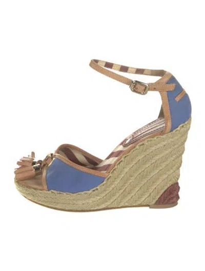 Pre-owned Celine Canvas Striped Espadrilles In Blue/neutrals