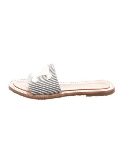 Pre-owned Celine Canvas Striped Slides In Blue