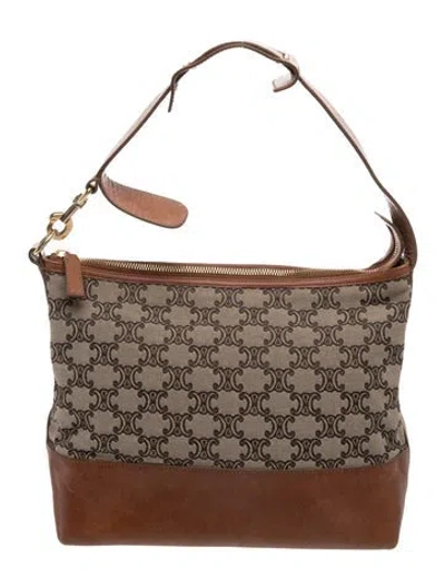 Pre-owned Celine Canvas Triomphe Canvas Leather Tan Shoulder Bag In Neutrals