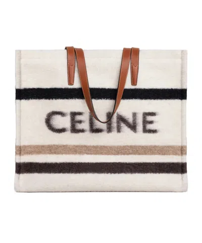 Celine Capas Large  Jacquard Striped Fabric Handbag In Pink
