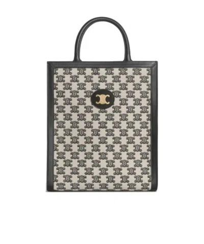 Celine Capas Small Trimphe Embroidered Fabric Vertical Handbag In Black