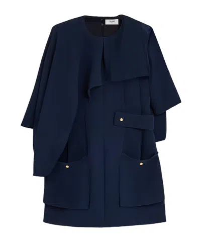 Celine Cape Dress In Viscose Cady In Blue