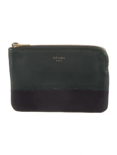 Pre-owned Celine Card Case Leather Coin Pouch In Black/green