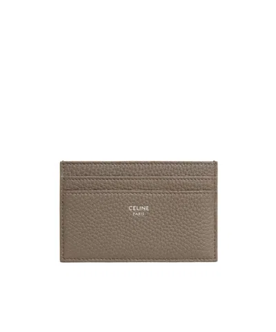 Celine Card Holder In Grained Calfskin In Brown