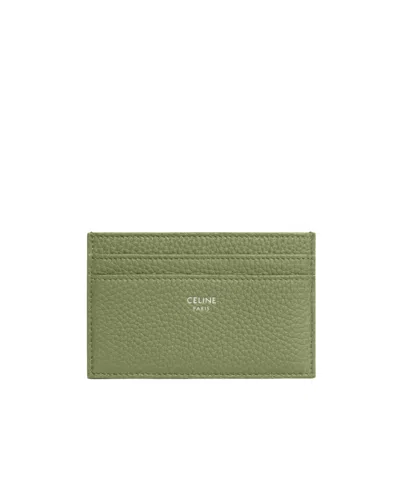 Celine Card Holder In Grained Calfskin In Green