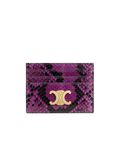 Celine Card Holder Triomphe In Python In Purple
