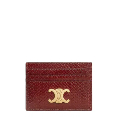 Celine Card Holder Triomphe In Python In Red
