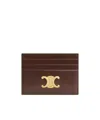 Celine Card Holder Triomphe In Shiny Calfskin In Brown