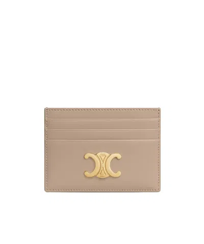 Celine Card Holder Triomphe In Shiny Calfskin In Brown