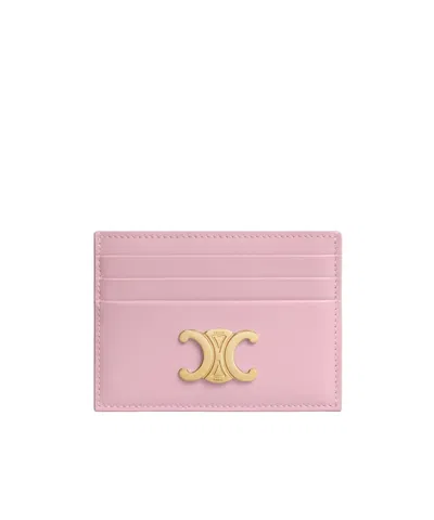 Celine Card Holder Triomphe In Shiny Calfskin In Pink