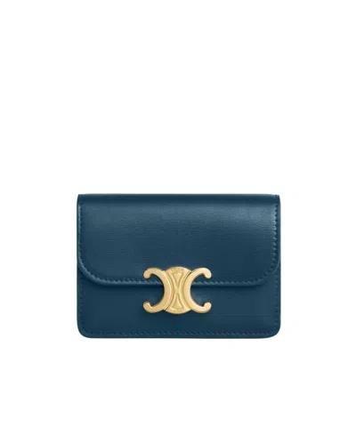 Celine Card Holder With Flap Triomphe In Shiny Calfskin In Multi