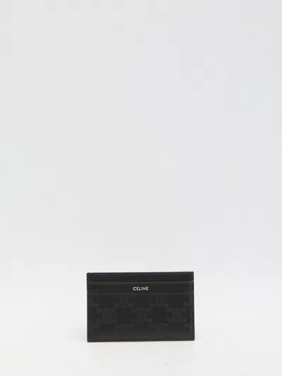 Celine Card Holder With Triomphe Embossed In Black
