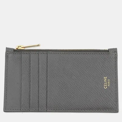 Pre-owned Celine Card Holder With Zip Gray Calf Leather