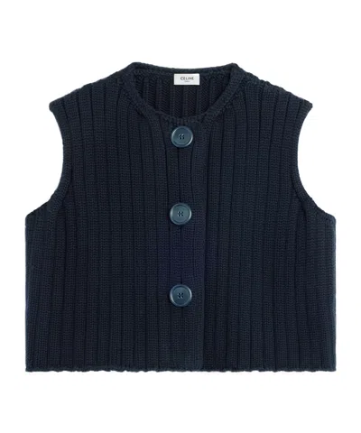 Celine Cardigan In Ribbed Wool In Blue