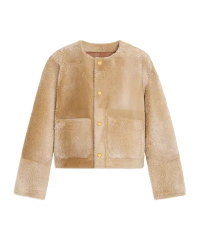 Celine Cardigan Jacket In Lamb Shearling In Neutral