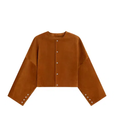 Celine Cardigan Jacket In Suede In Brown