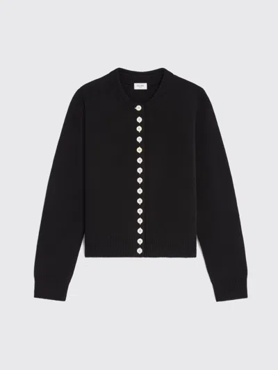 Celine Long-sleeved Knitted Cardigan In Black