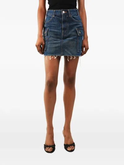 Pre-owned Celine Cargo Raw-hem Mini Skirt In Blue