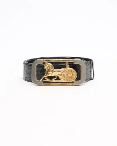 Celine Céline Carriage Buckle Crocodile Leather Belt