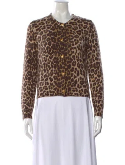 Pre-owned Celine Cashmere Animal Print Sweater In Brown