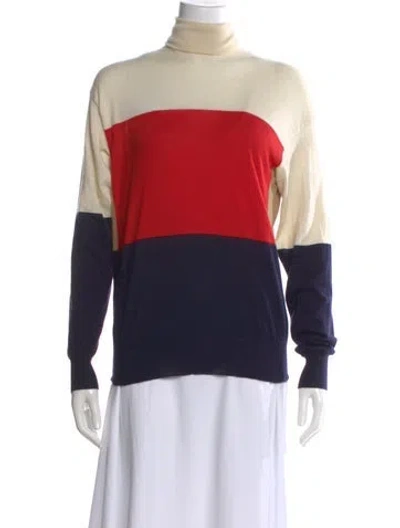 Pre-owned Celine Cashmere Colorblock Pattern Sweater In Red