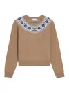 Celine Crew Neck Sweater In Fair Isle Cashmere In Brown