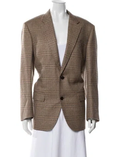 Pre-owned Celine Cashmere Plaid Print Blazer W/ Tags In Neutral