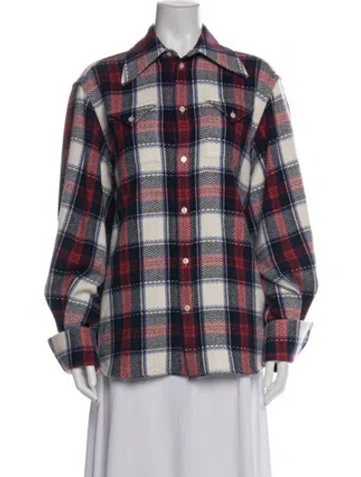 Pre-owned Celine Cashmere Plaid Print Button-up Top In Neutral