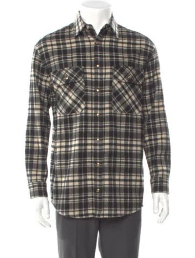 Pre-owned Celine Cashmere Plaid Print Western Shirt In Green