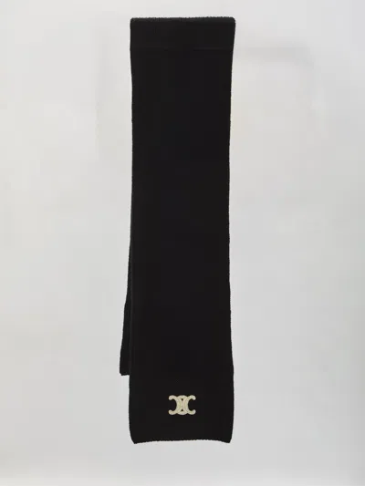 Celine Women Triomphe Cashmere Scarf In Black
