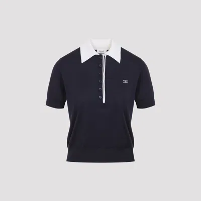 Celine Cashmere Silk Polo Sweater For Women In Blue