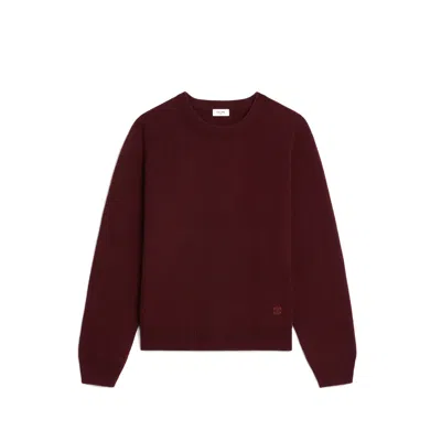 Celine Burgundy Cashmere Sweater With Front Embroidered Logo In Red
