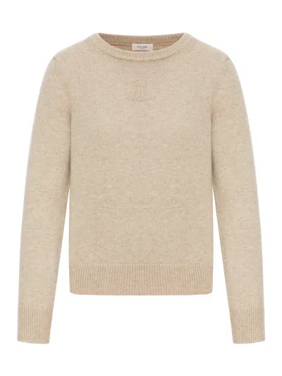 Celine Cashmere Sweater With Triomphe Logo In Nude