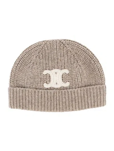Pre-owned Celine Cashmere Triomphe Beanie W/tags In Neutral