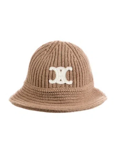 Pre-owned Celine Cashmere Triomphe Cloche Hat In Neutral