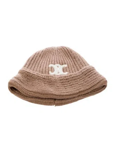 Pre-owned Celine Cashmere Triomphe Hat In Brown