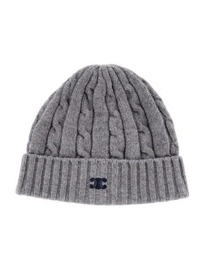 Pre-owned Celine Cashmere Triomphe Logo Beanie In Gray