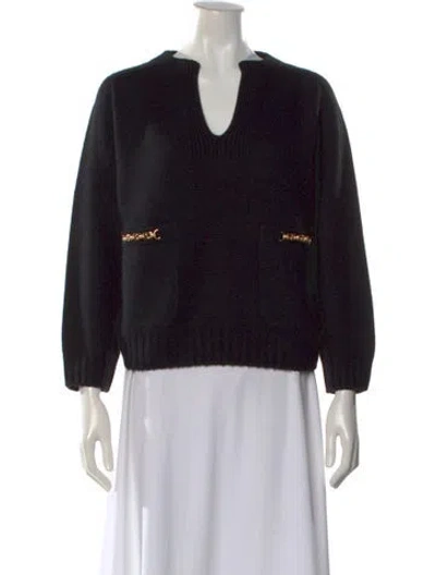 Pre-owned Celine Cashmere V-neck Sweater In Black