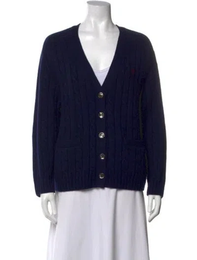 Pre-owned Celine Cashmere V-neck Sweater In Blue