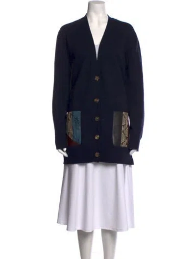 Pre-owned Celine Cashmere V-neck Sweater In Blue