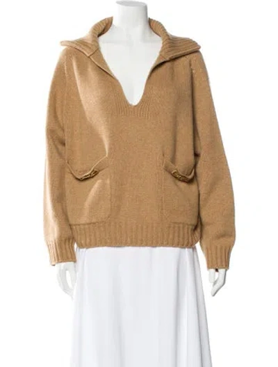 Pre-owned Celine Cashmere V-neck Sweater In Brown
