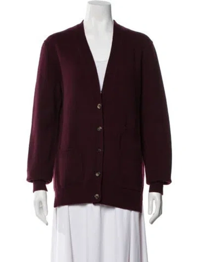 Pre-owned Celine Cashmere V-neck Sweater In Burgundy