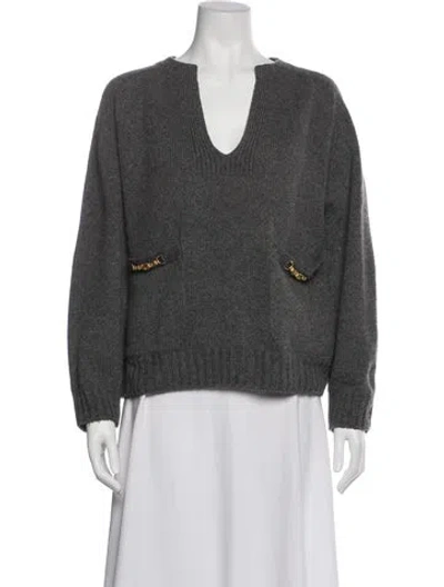 Pre-owned Celine Cashmere V-neck Sweater In Gray