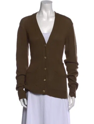 Pre-owned Celine Cashmere V-neck Sweater In Green