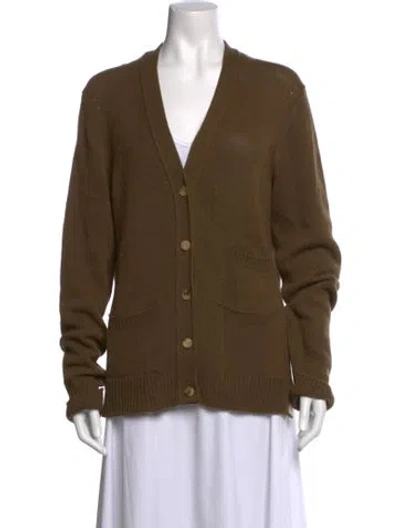 Pre-owned Celine Cashmere V-neck Sweater In Green